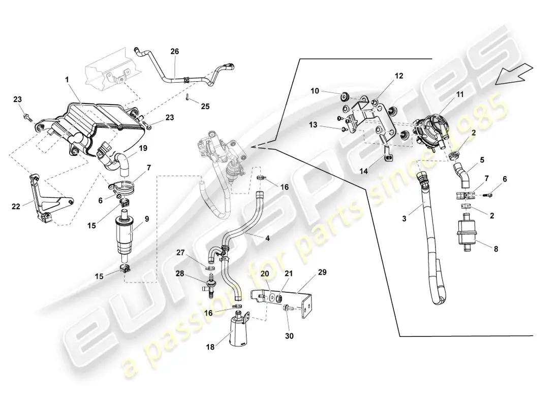 lamborghini lp550-2 spyder (2014) sistema de filtro de carbón activado diagrama de piezas