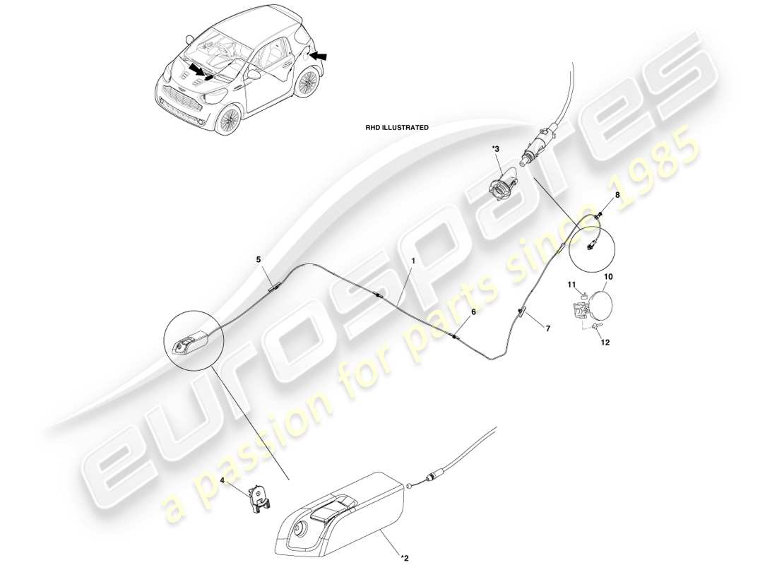 aston martin cygnet (2012) diagrama de piezas del mecanismo de llenado de combustible