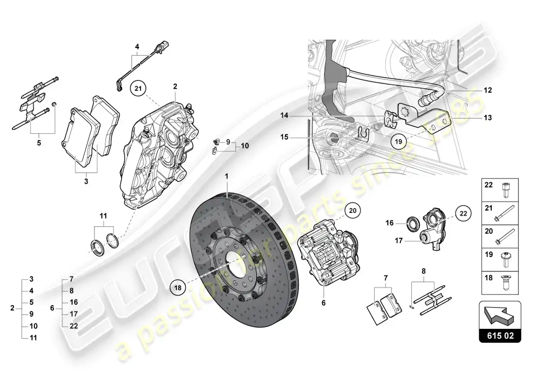 lamborghini ultimae roadster (2022) diagrama de piezas del disco de freno trasero