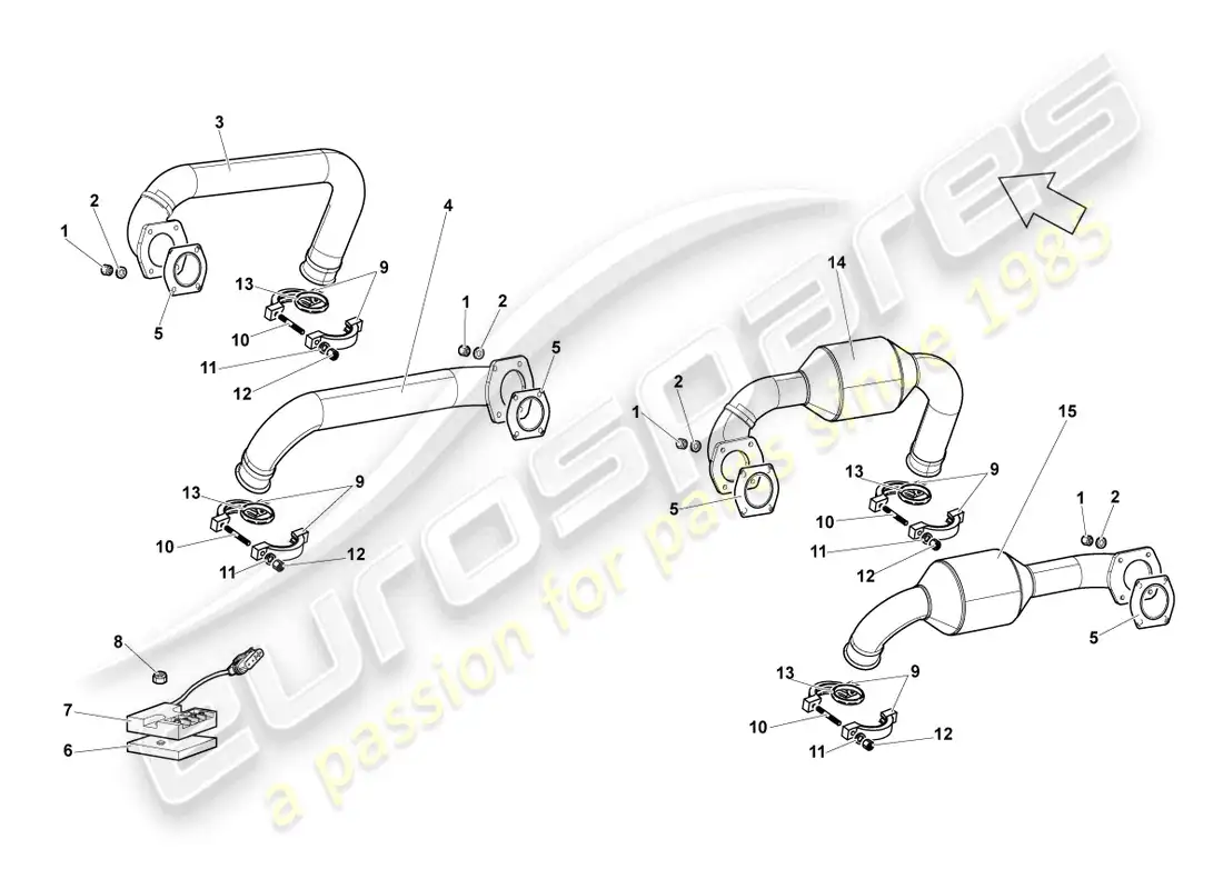 lamborghini lp640 coupe (2007) sistema de escape diagrama de piezas