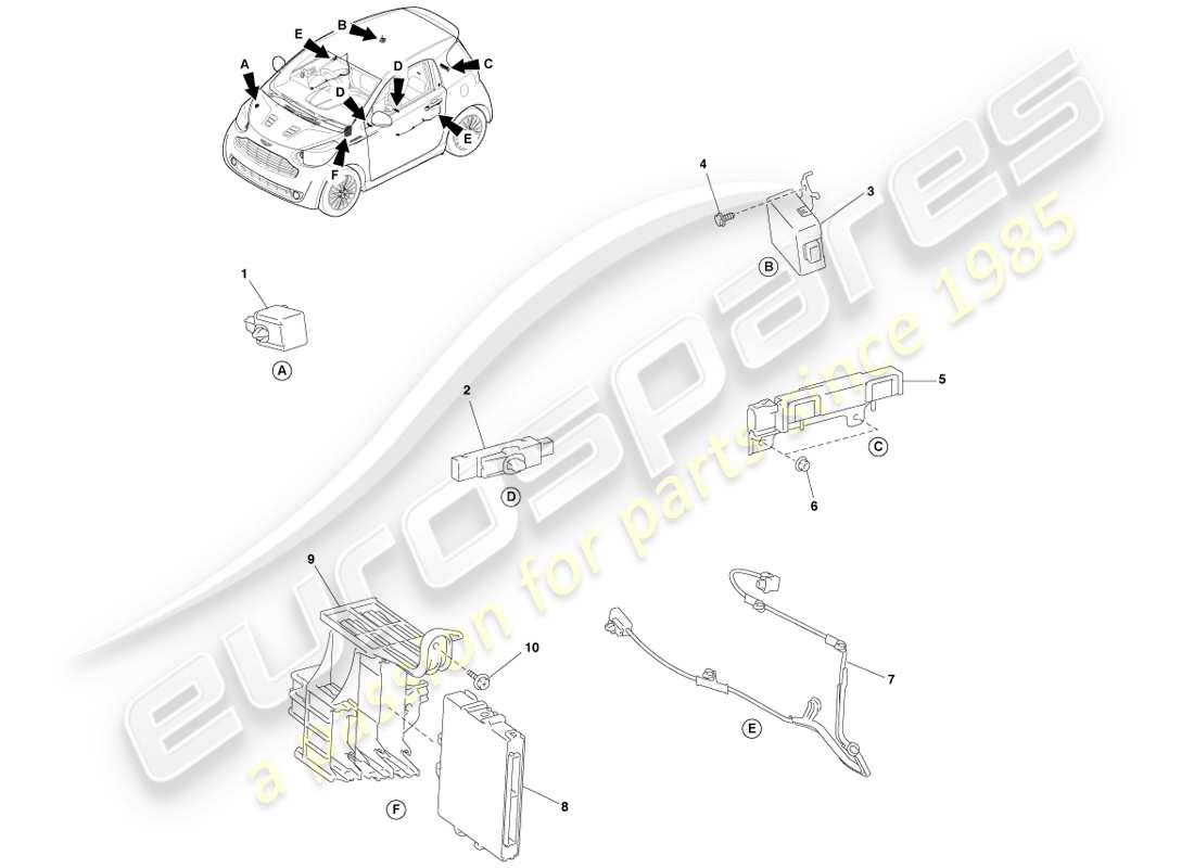 aston martin cygnet (2012) cerradura de puerta inalámbrica diagrama de piezas