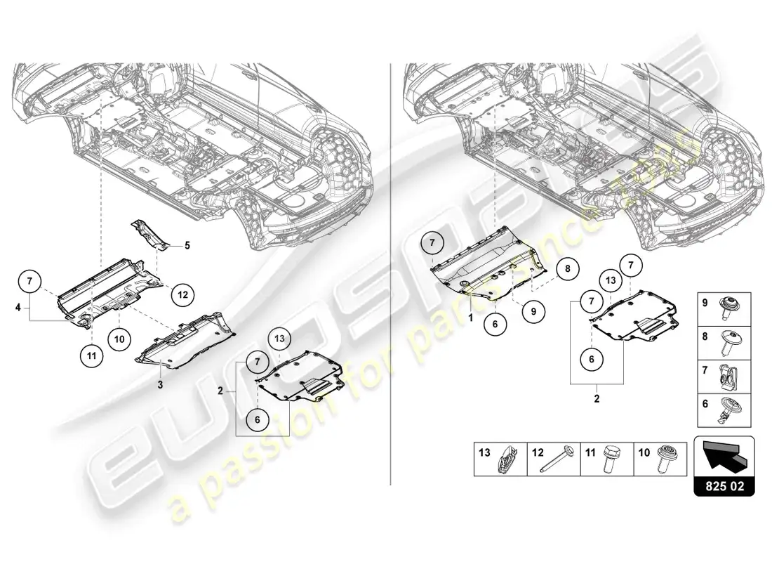 lamborghini urus performante (2023) adorno de bajos diagrama de piezas