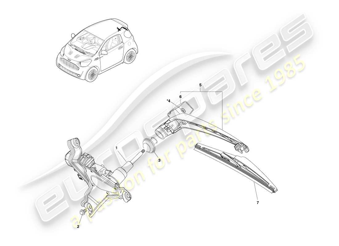 aston martin cygnet (2012) diagrama de piezas del conjunto del limpiaparabrisas trasero