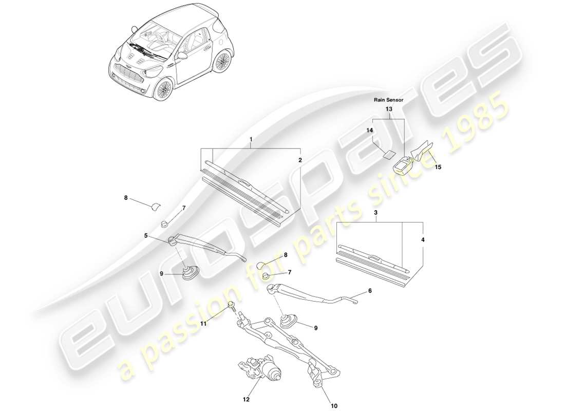 aston martin cygnet (2012) limpiaparabrisas delantero, lado derecho diagrama de piezas