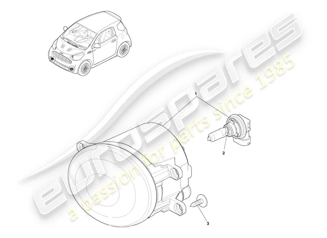 aston martin cygnet (2012) diagrama de piezas de luces delanteras suplementarias