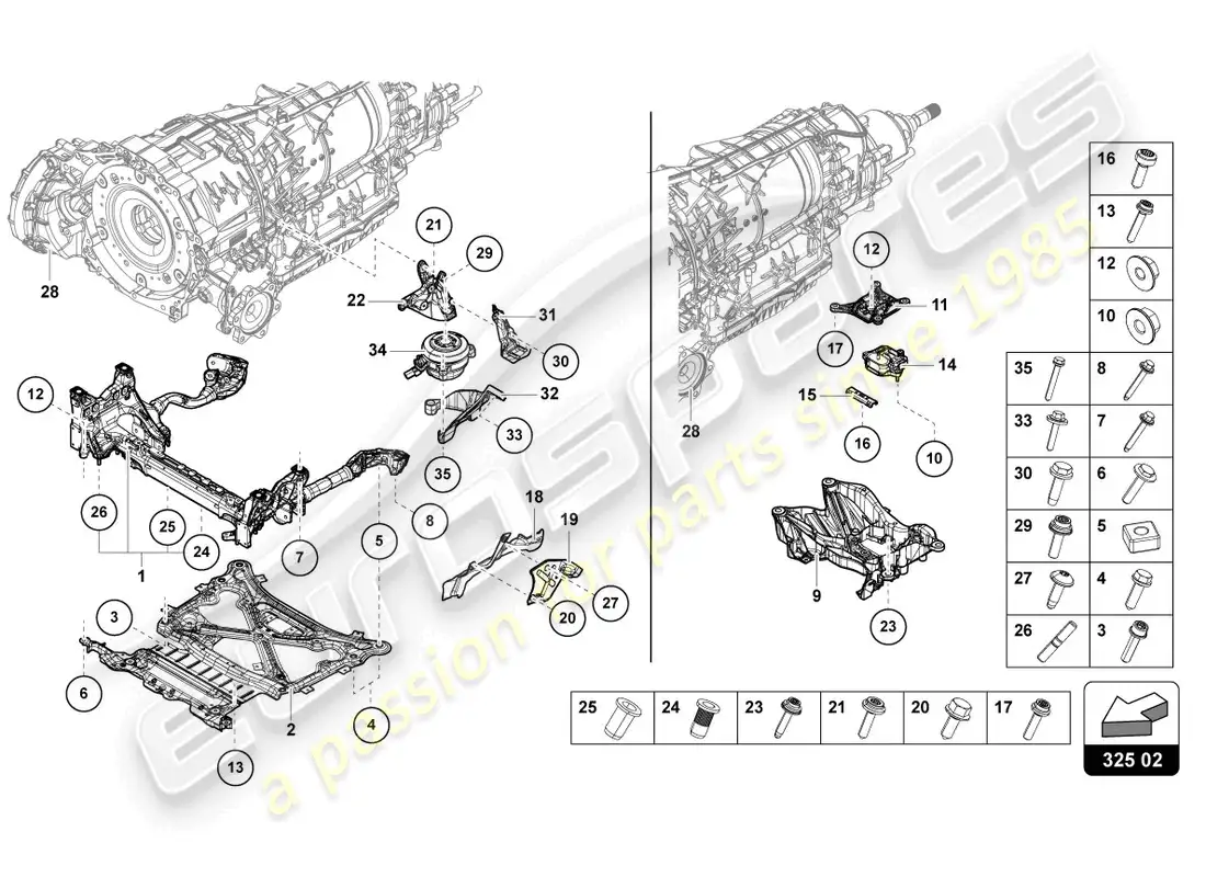 lamborghini urus performante (2023) piezas de fijación de la transmisión diagrama de piezas