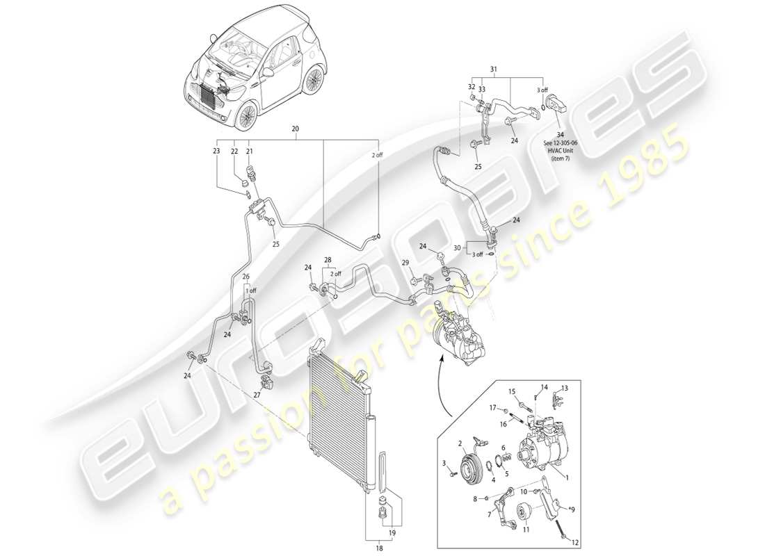 aston martin cygnet (2012) diagrama de piezas del compresor de ca