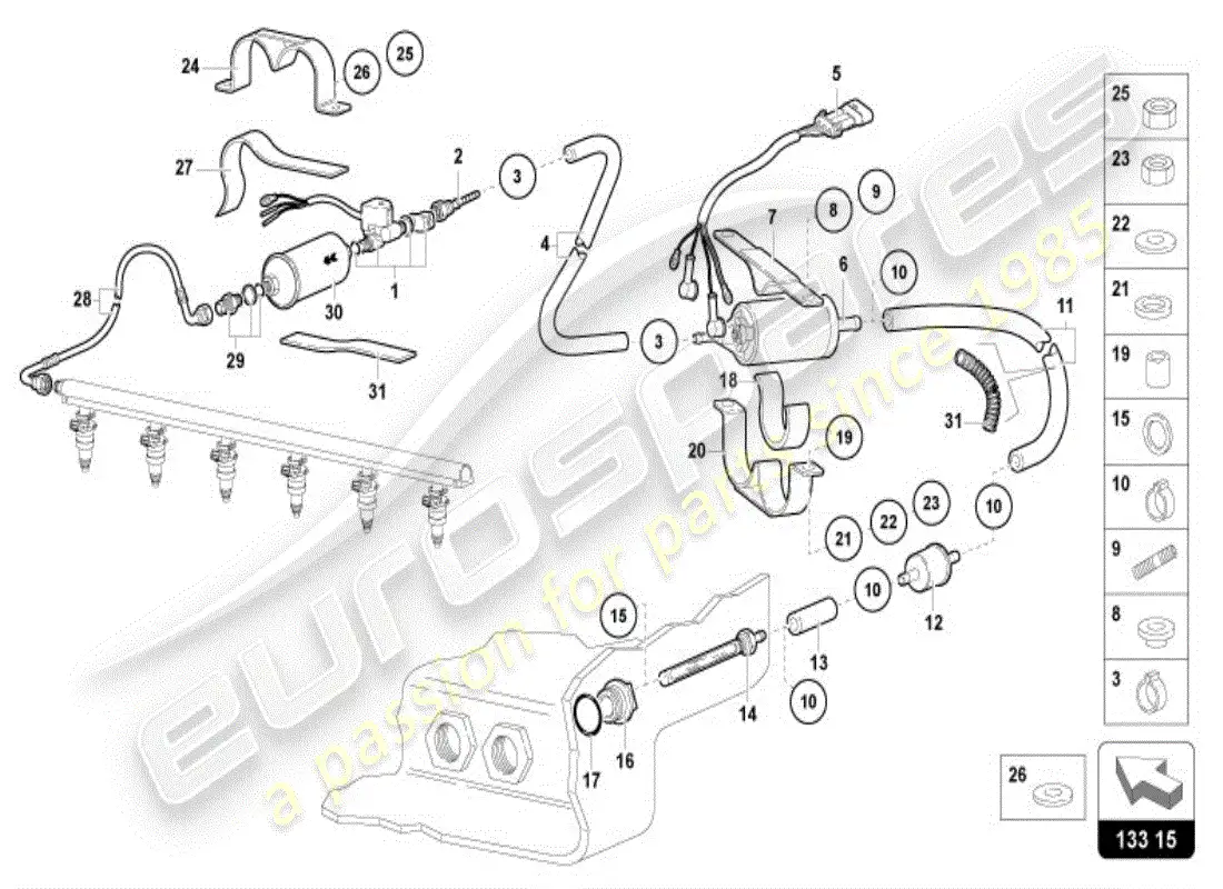 lamborghini diablo vt (1998) sistema de suministro de combustible diagrama de piezas