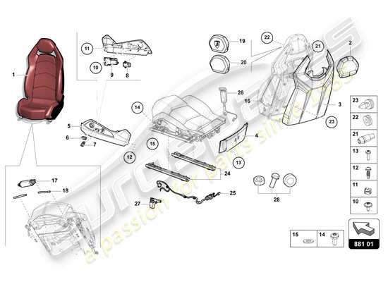 un diagrama de piezas del catálogo de piezas lamborghini ultimae roadster (2022)