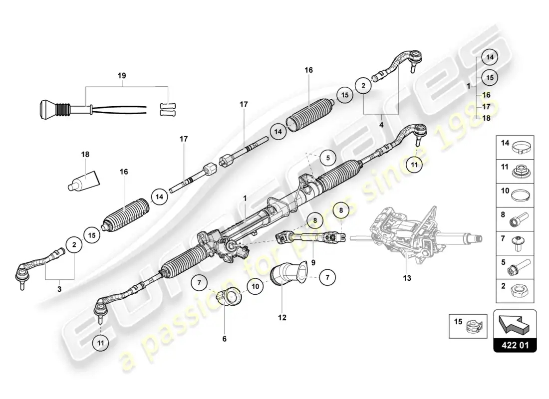lamborghini countach lpi 800-4 (2022) varilla de dirección diagrama de piezas
