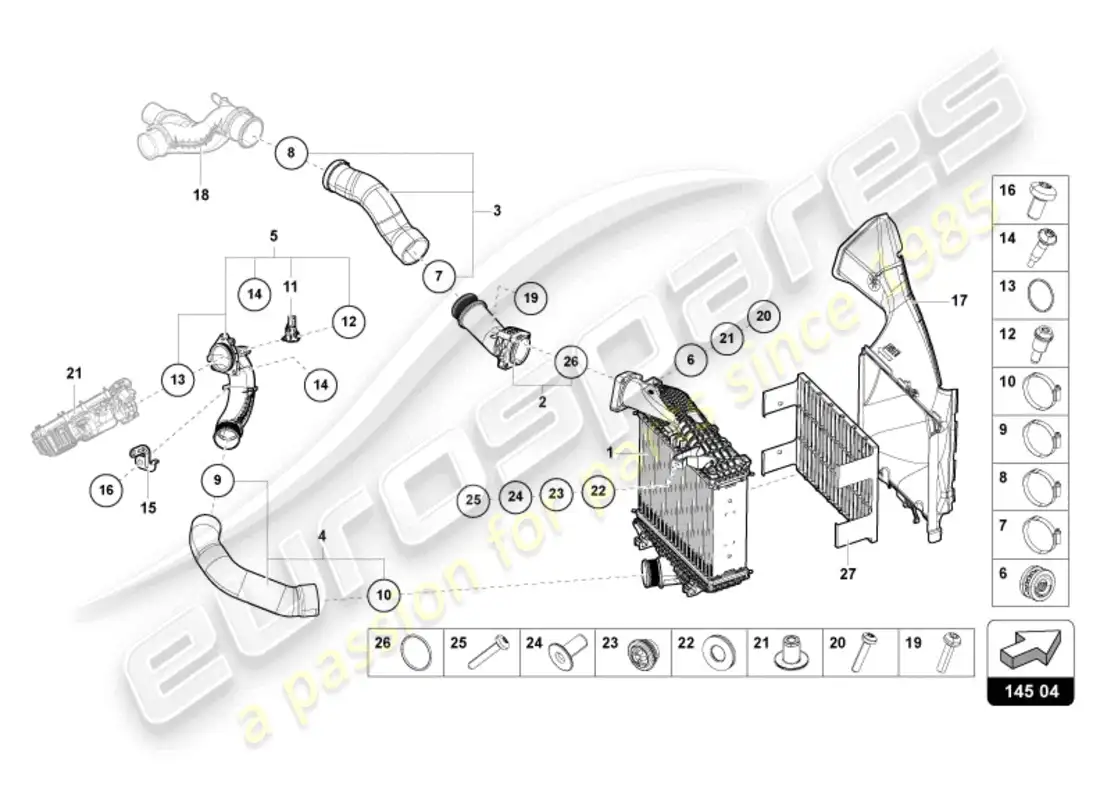lamborghini urus (2019) charge air cooler right diagrama de piezas