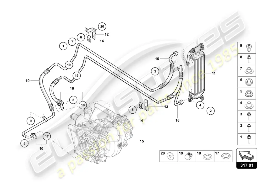 lamborghini countach lpi 800-4 (2022) enfriador de aceite trasero diagrama de piezas