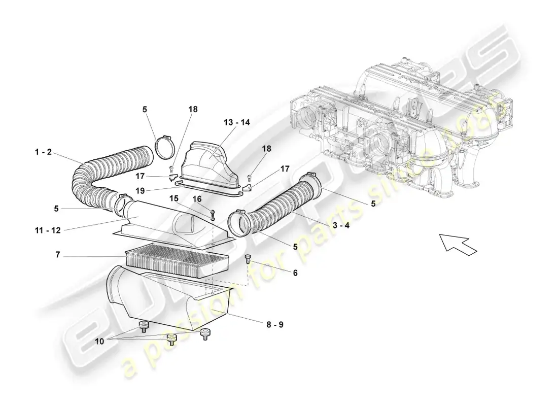 lamborghini reventon roadster filtro de aire con piezas de conexión diagrama de piezas