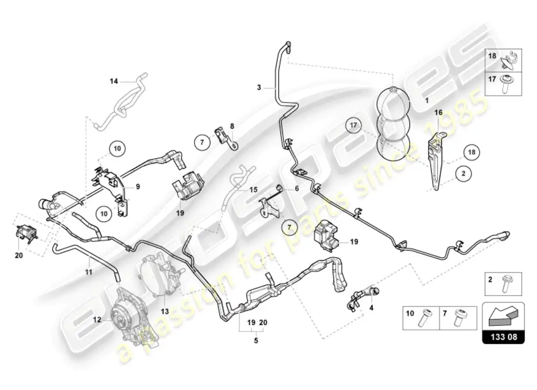 lamborghini urus (2019) sistema de vacío diagrama de piezas