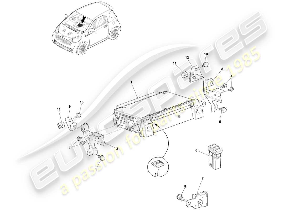aston martin cygnet (2012) diagrama de piezas de la unidad principal de infoentretenimiento