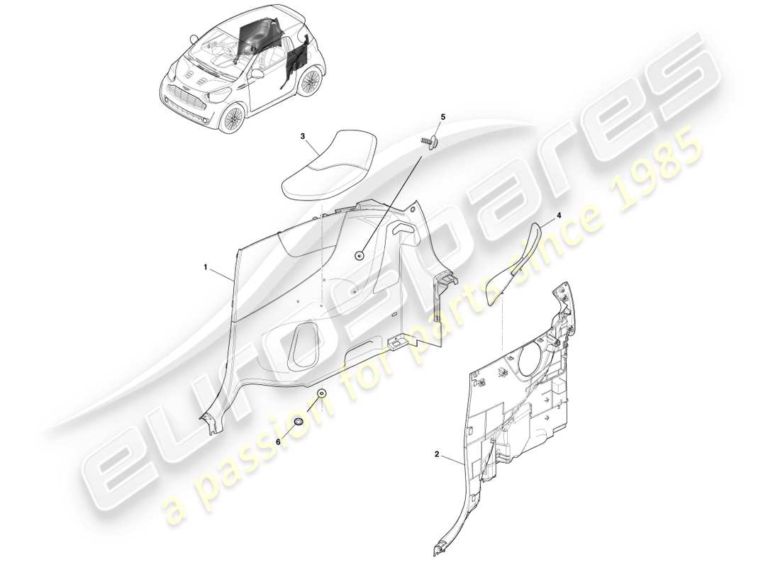 aston martin cygnet (2012) diagrama de piezas del panel del cuarto trasero