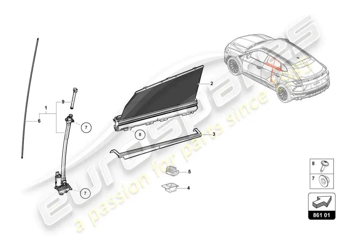 lamborghini urus (2019) persiana enrollable diagrama de piezas