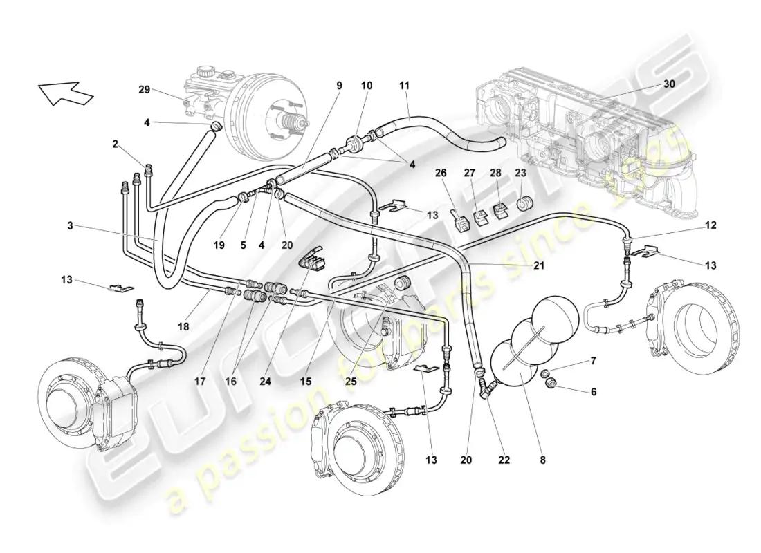 lamborghini lp640 coupe (2010) tubo de freno diagrama de piezas