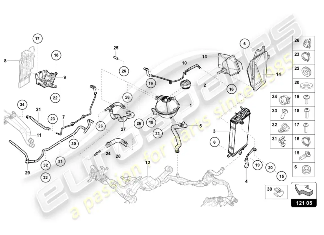 lamborghini sto (2023) enfriador para refrigerante diagrama de piezas