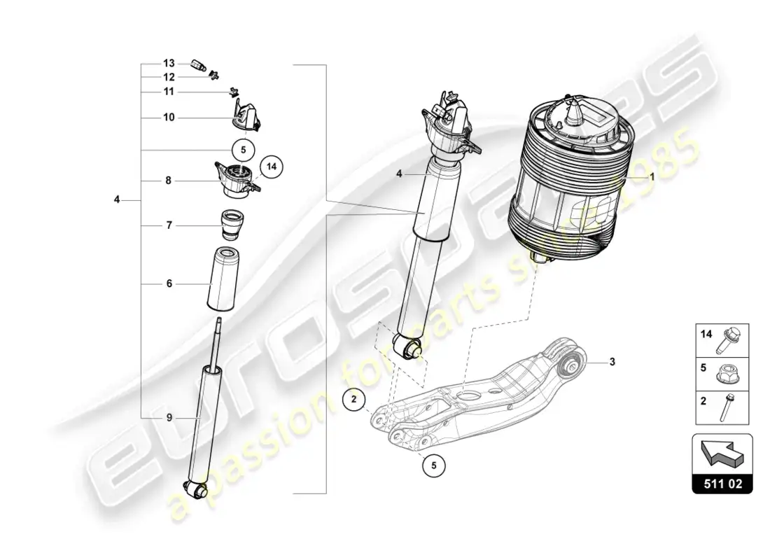 lamborghini urus (2019) amortiguador trasero diagrama de piezas