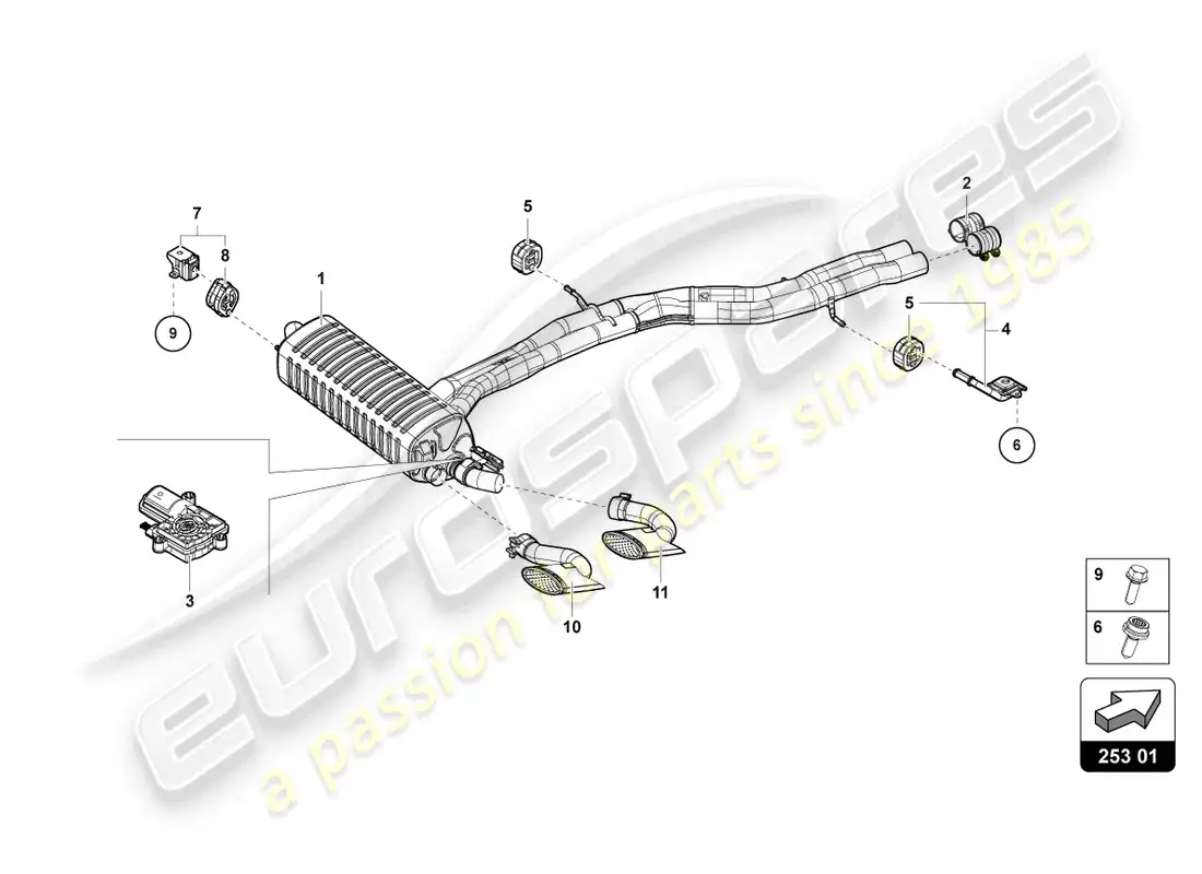 lamborghini urus performante (2023) silenciador trasero diagrama de piezas