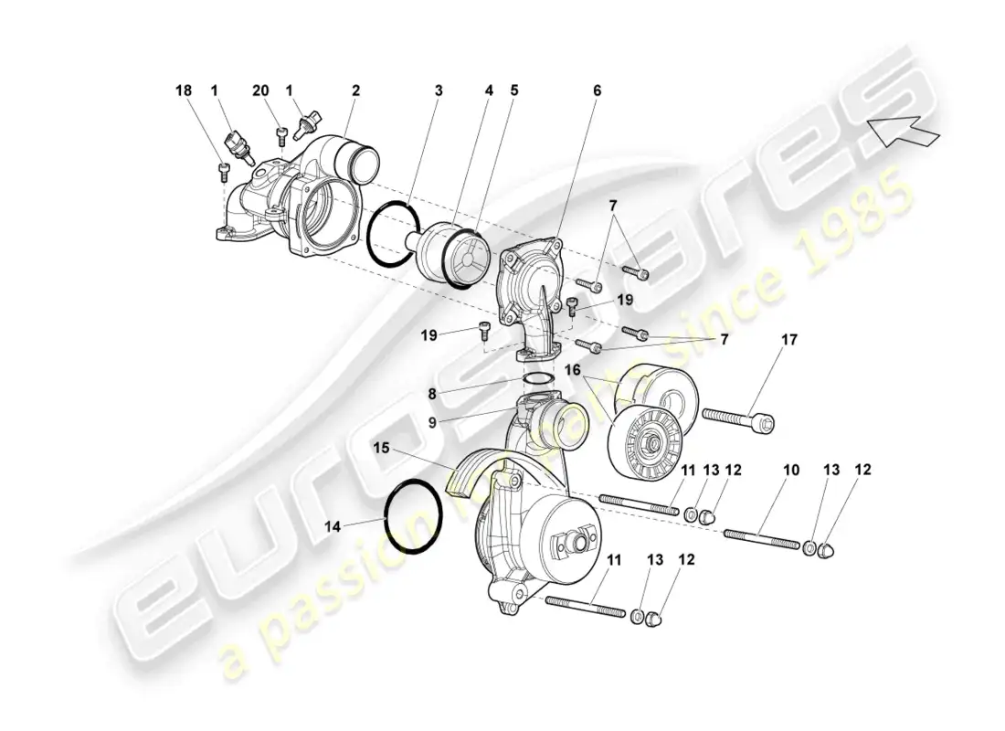 lamborghini lp640 roadster (2008) diagrama de piezas de la bomba de refrigerante