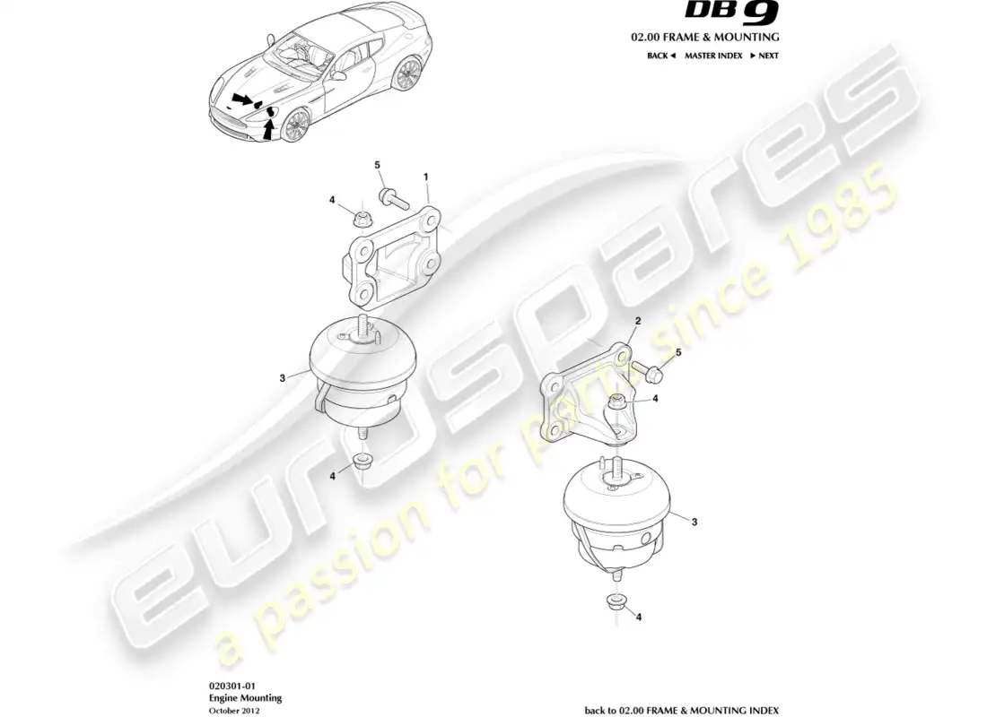 aston martin db9 (2013) soportes del motor diagrama de piezas
