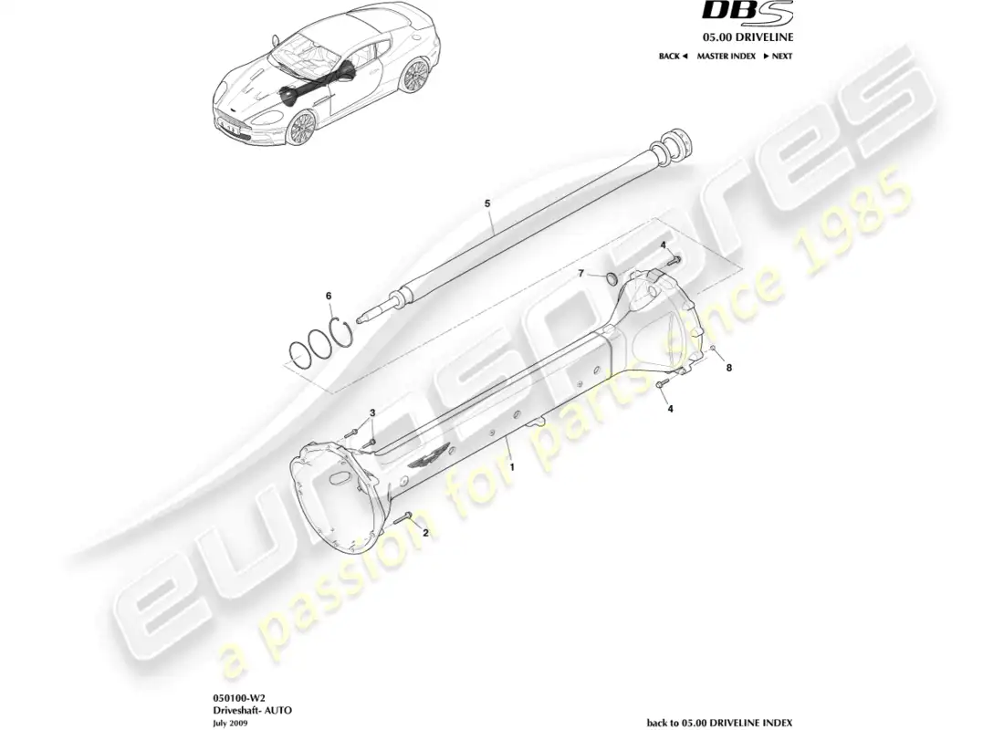 aston martin dbs (2011) conjunto del eje de transmisión, diagrama de piezas de automóvil
