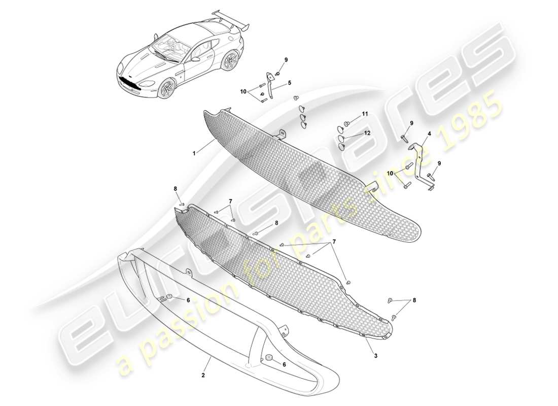 aston martin v8 vantage (2007) parrilla del radiador, diagrama de piezas gt8 y v8 18my