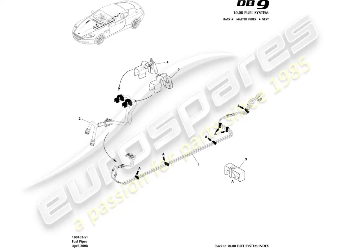 aston martin db9 (2012) tuberías de combustible diagrama de piezas