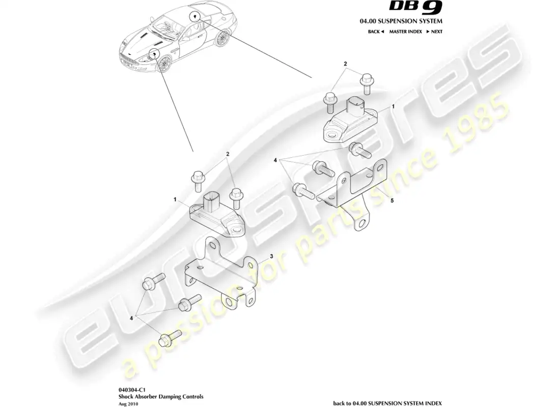 aston martin db9 (2012) diagrama de piezas de los controles de amortiguación del amortiguador
