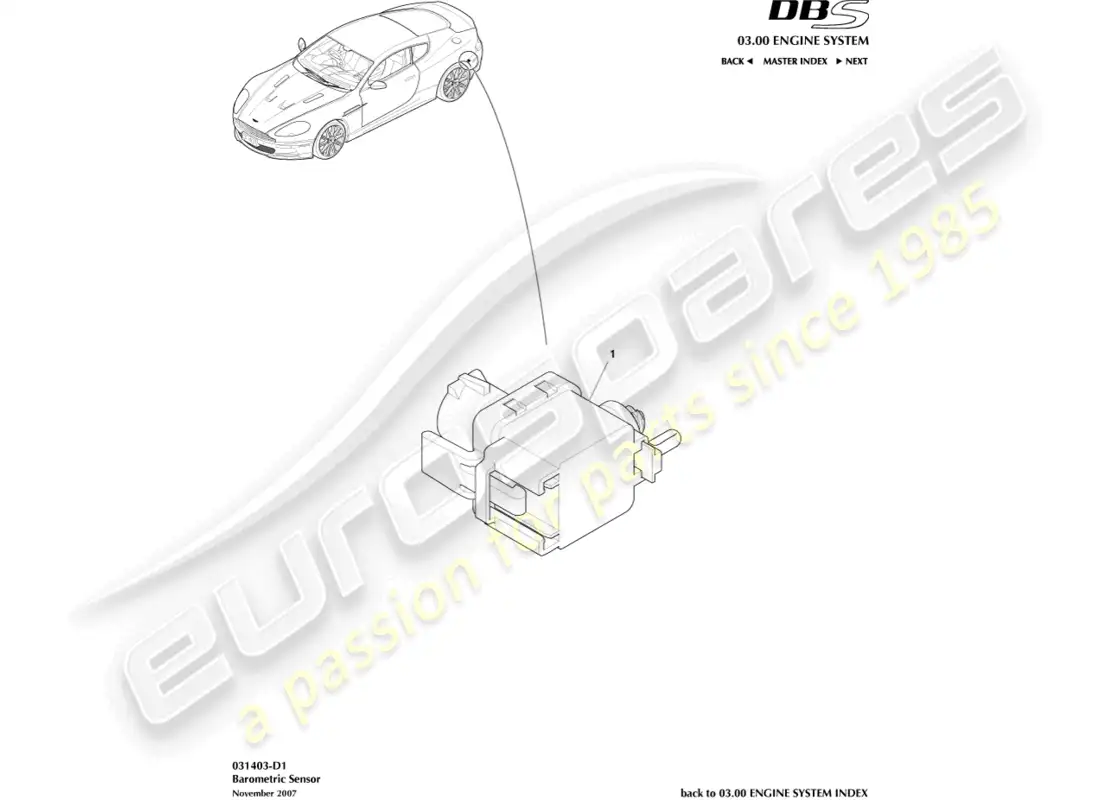 aston martin dbs (2011) sensor barométrico diagrama de piezas