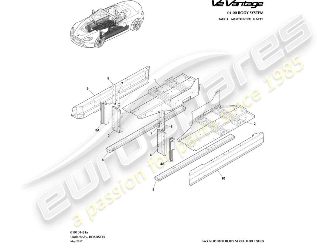 aston martin v12 vantage (2012) diagrama de partes de los bajos y el roadster