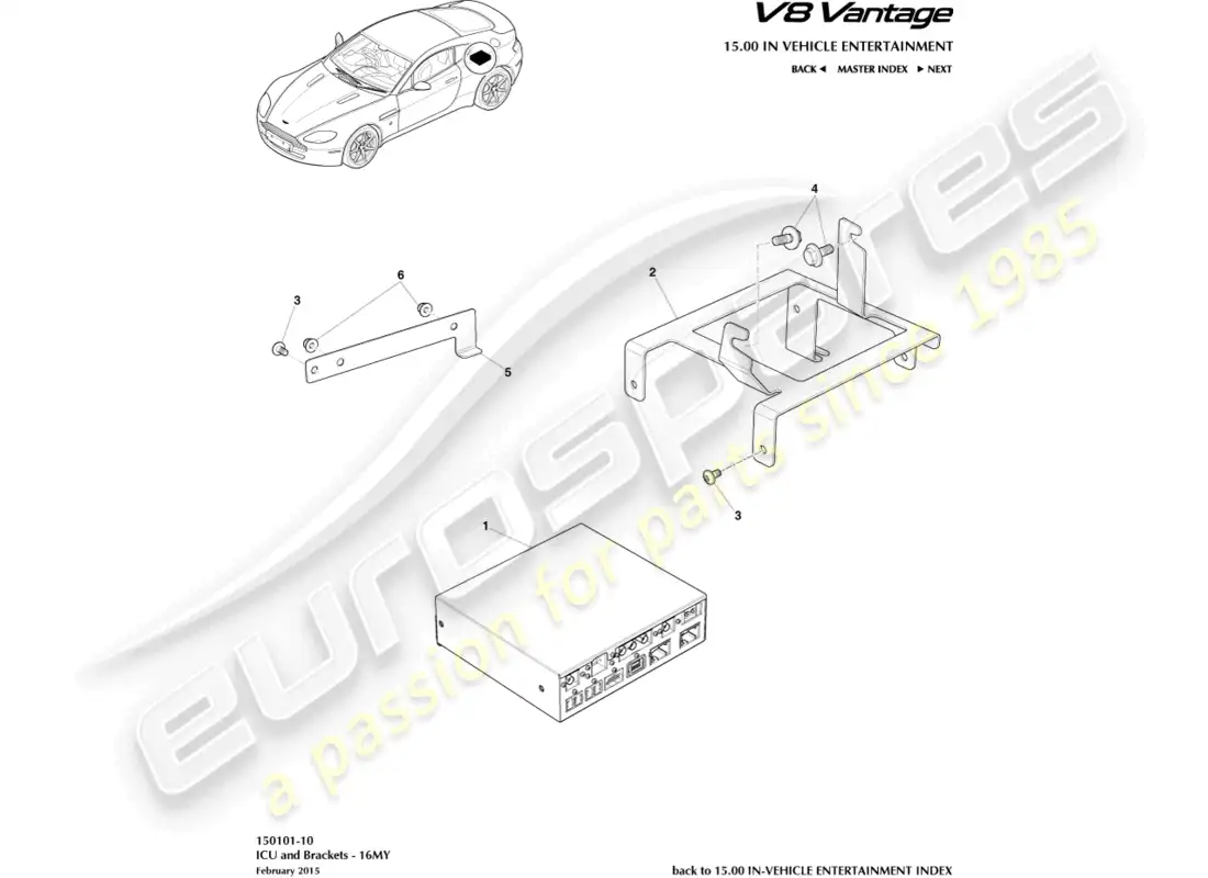 aston martin v8 vantage (2008) uci y soporte, diagrama de pieza 16my