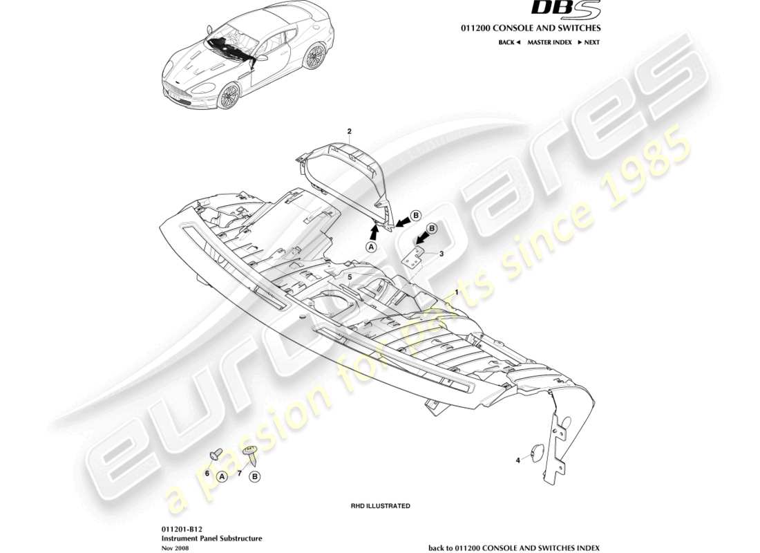aston martin dbs (2011) subestructura ip diagrama de piezas