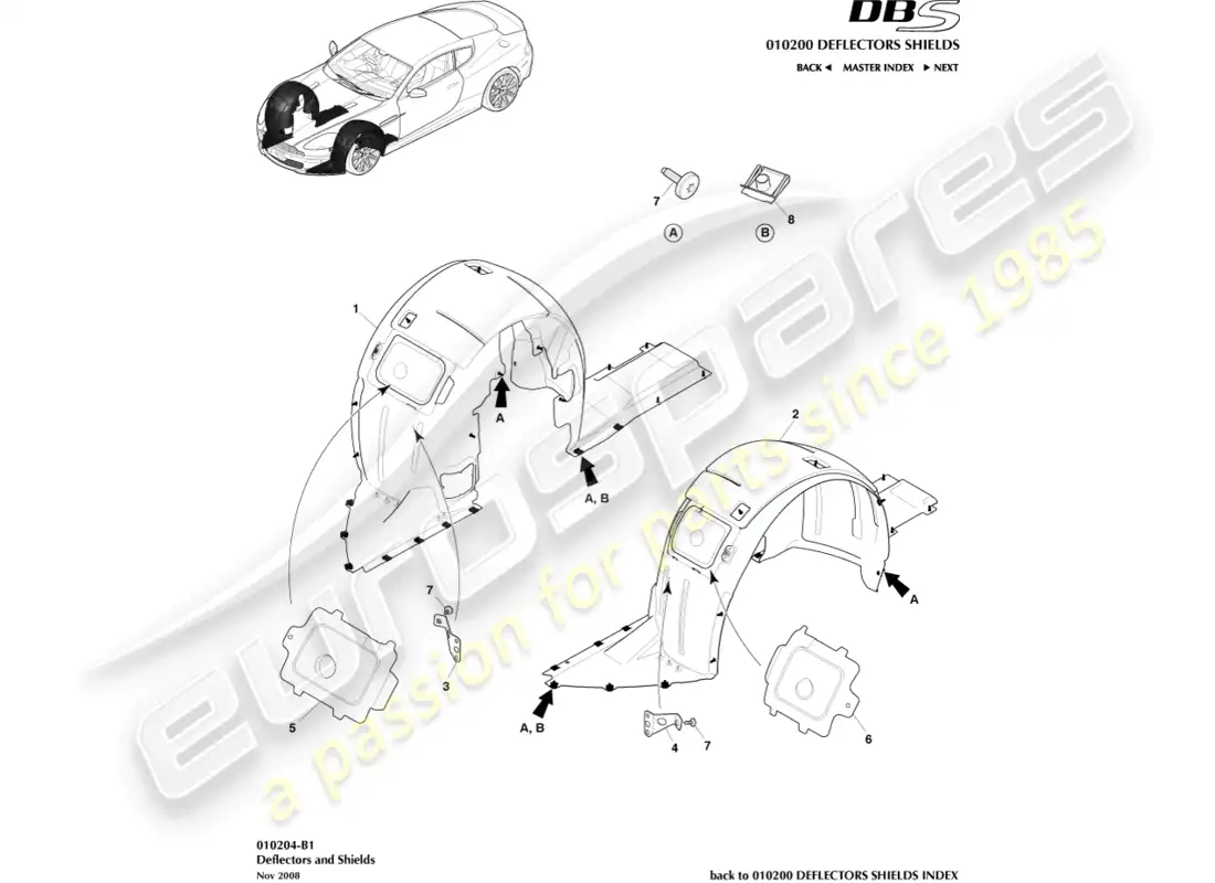 aston martin dbs (2013) pasos de rueda delantera diagrama de piezas