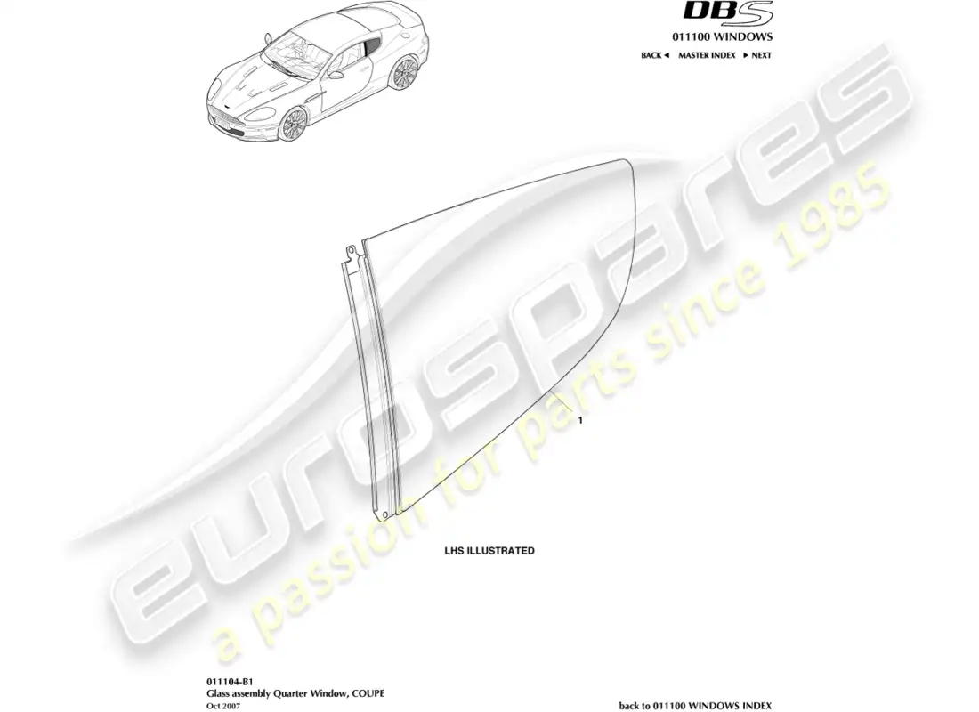 aston martin dbs (2011) vidrio trasero, cupé diagrama de piezas