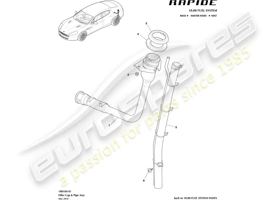 aston martin rapide (2010) diagrama de piezas del conjunto de llenado de combustible
