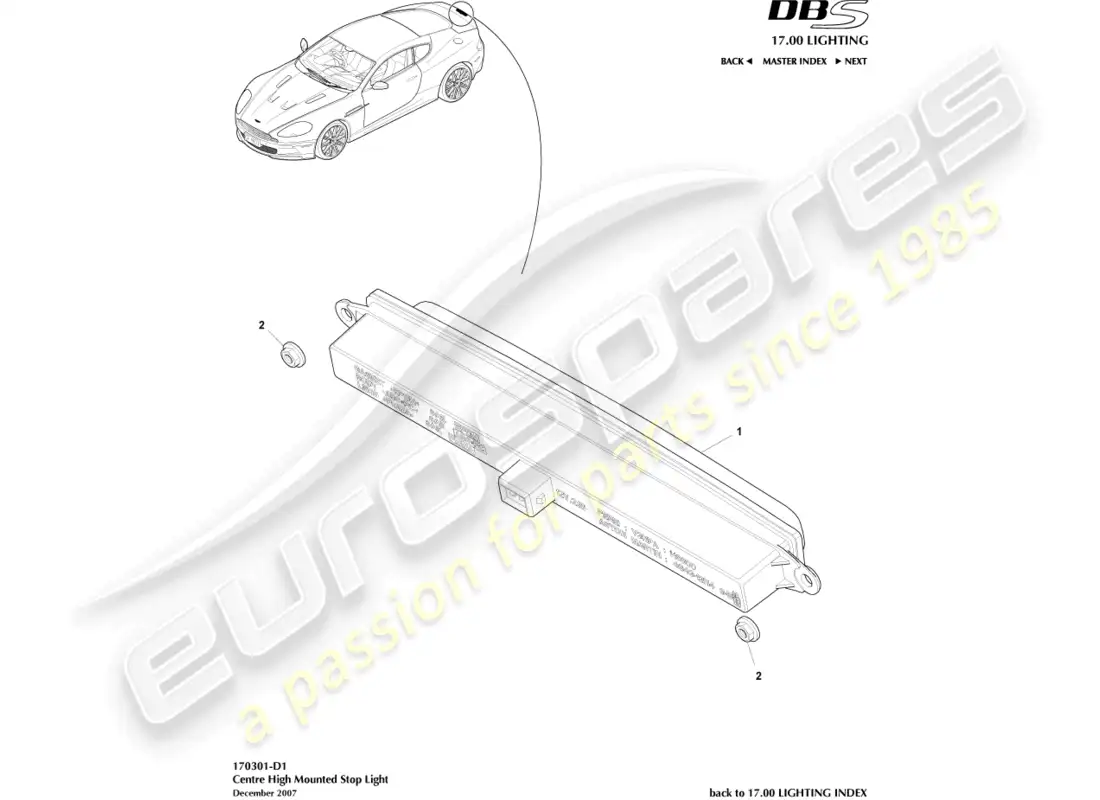 aston martin dbs (2008) luz de freno montada en alto diagrama de piezas