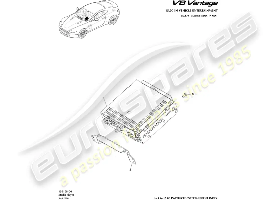 aston martin v8 vantage (2008) diagrama de piezas del reproductor multimedia