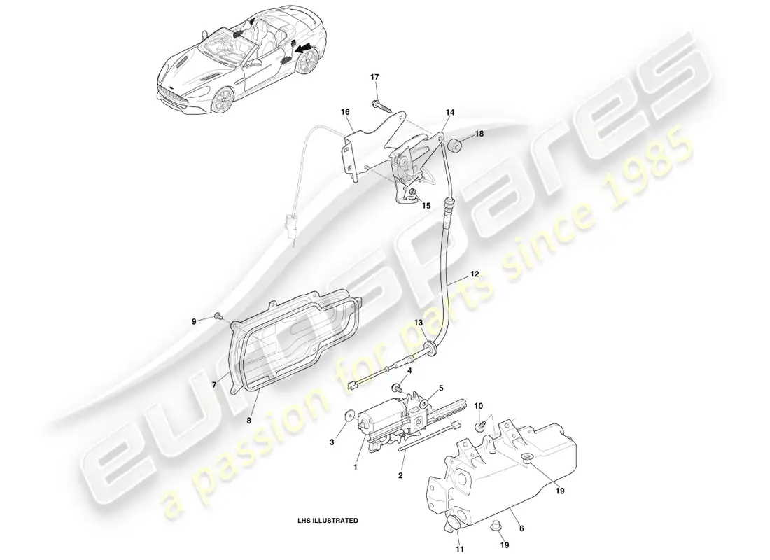 aston martin vanquish (2013) pestillos de lona diagrama de piezas