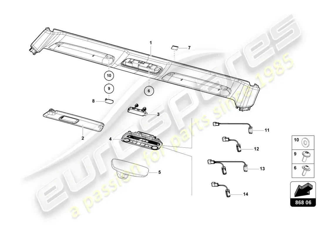 lamborghini evo spyder (2021) adorno del panel frontal diagrama de piezas