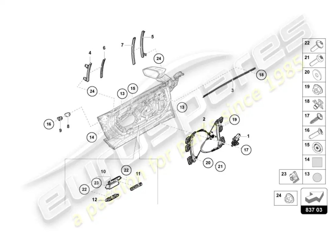 lamborghini revuelto coupe (2024) regulador de elevalunas con motor diagrama de piezas