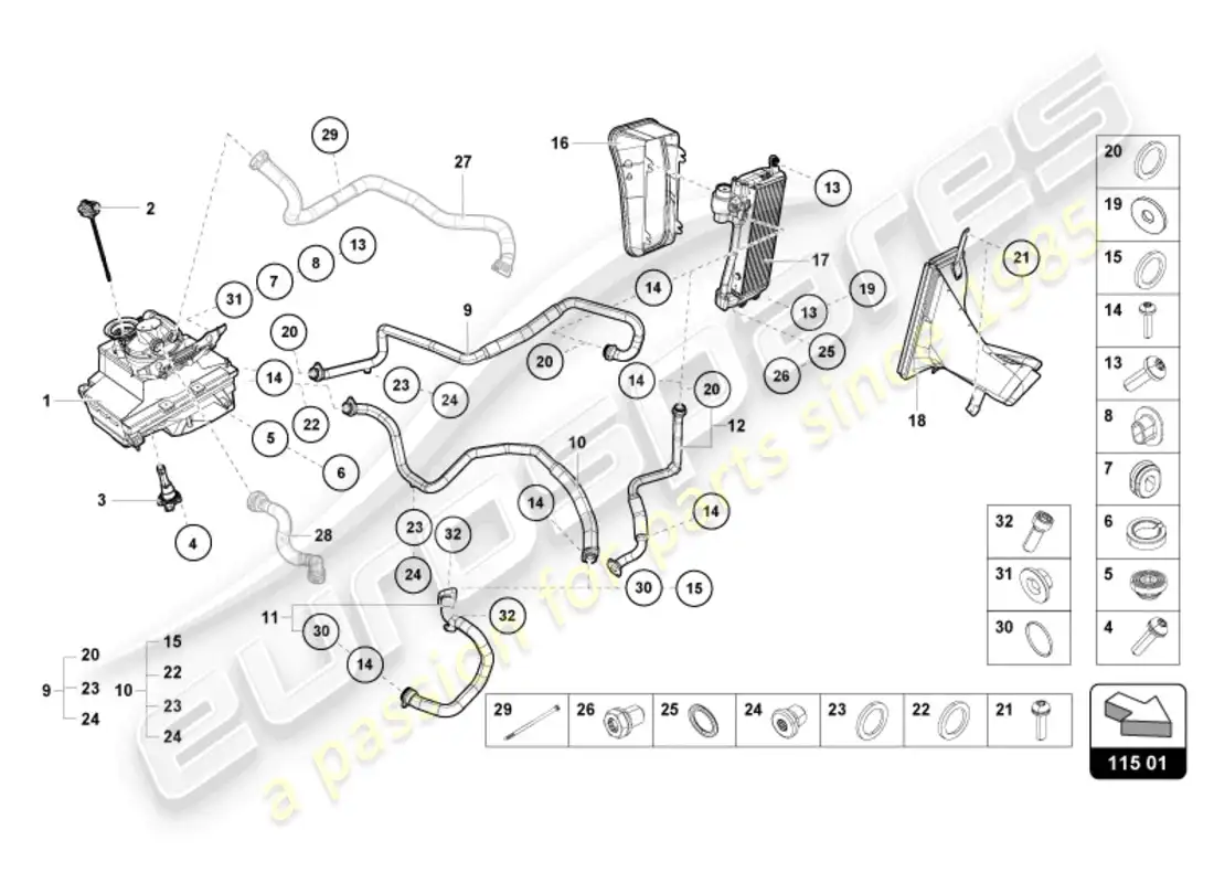 lamborghini sto (2023) hydraulic system and fluid container with connect. pieces diagrama de piezas