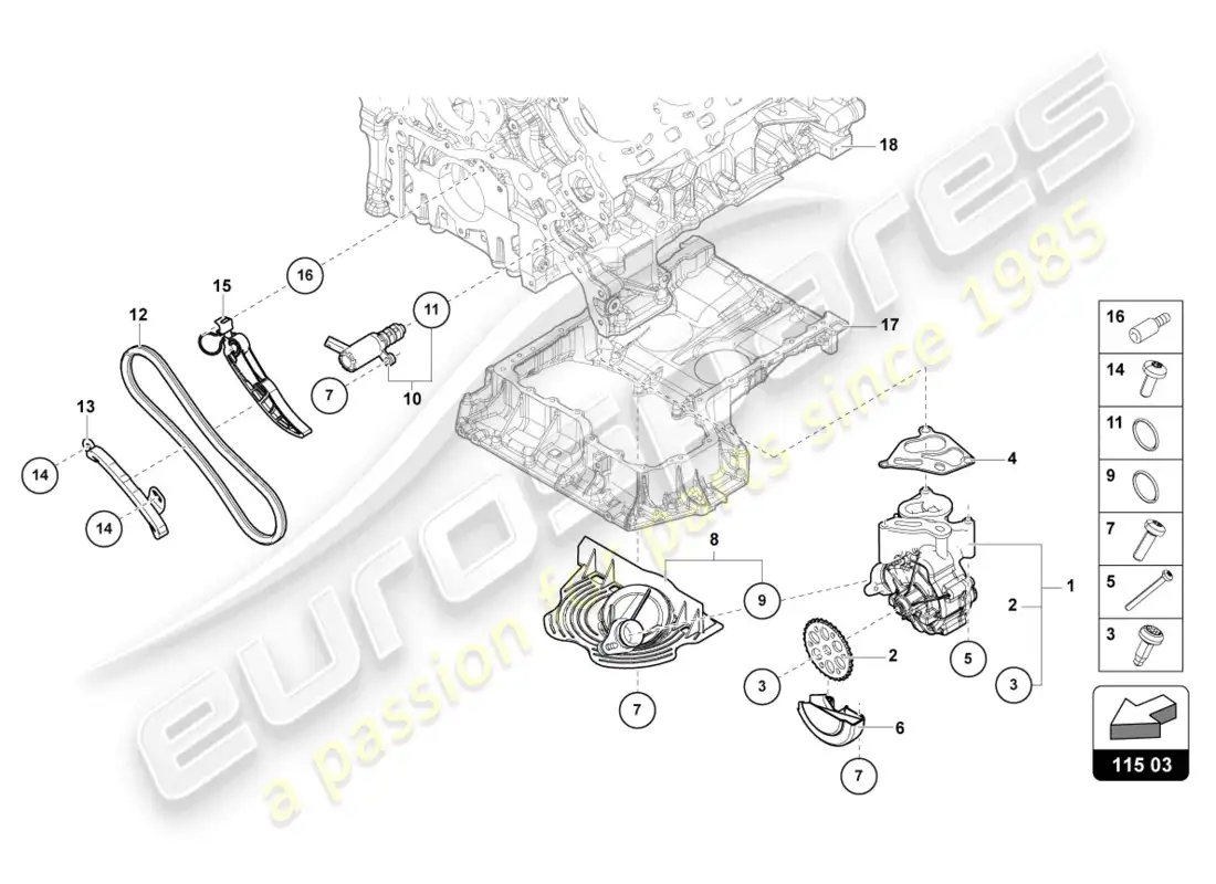lamborghini urus performante (2023) bomba de aceite diagrama de piezas