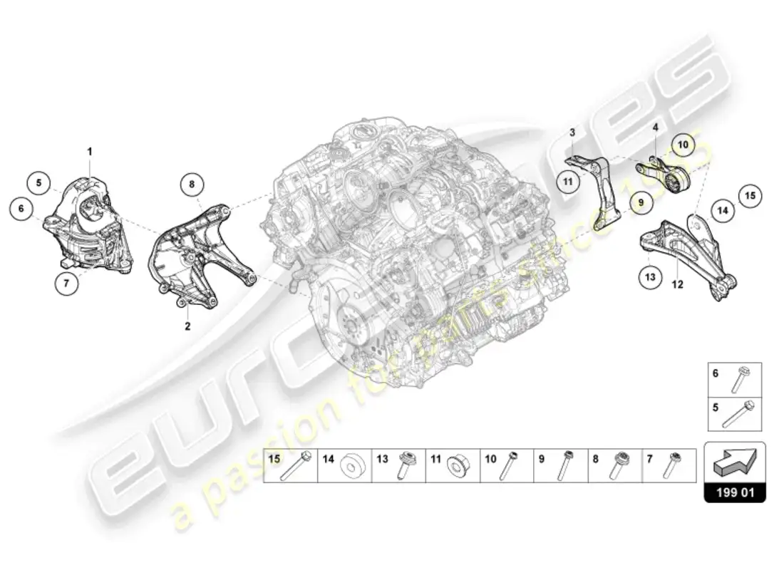 lamborghini urus performante (2024) soporte del motor diagrama de piezas
