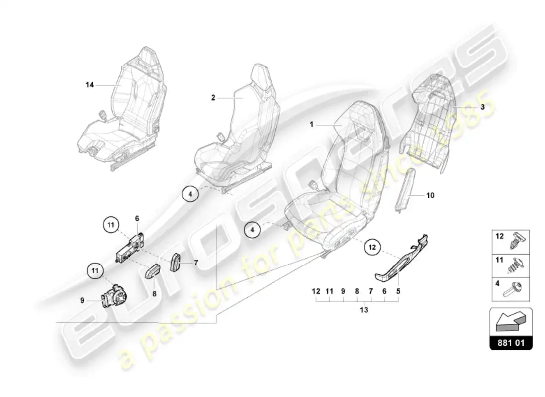 lamborghini evo spyder (2024) asiento diagrama de piezas