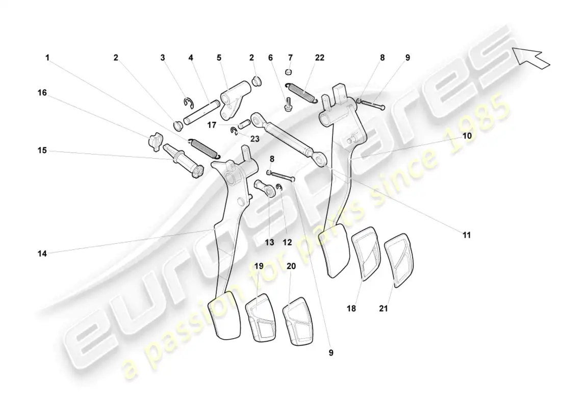 lamborghini gallardo spyder (2008) freno y aceleración. palanca mecanica. diagrama de piezas