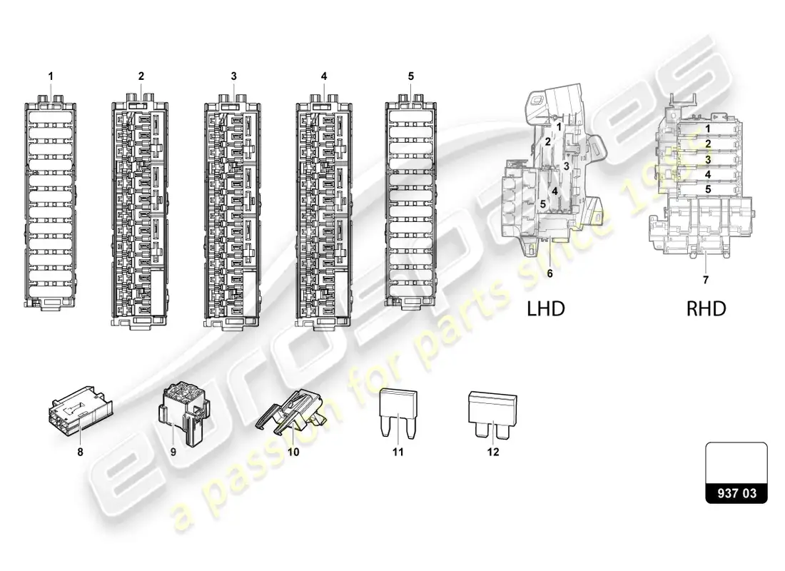 lamborghini urus (2019) fusibles lado del conductor diagrama de piezas