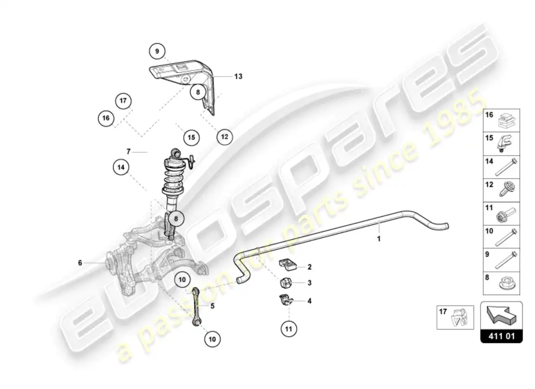 lamborghini sto (2023) amortiguadores delanteros diagrama de piezas